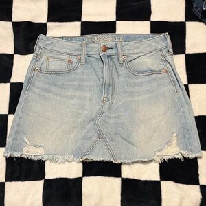 American Eagle Outfitters Distressed Light Blue Mini Skirt